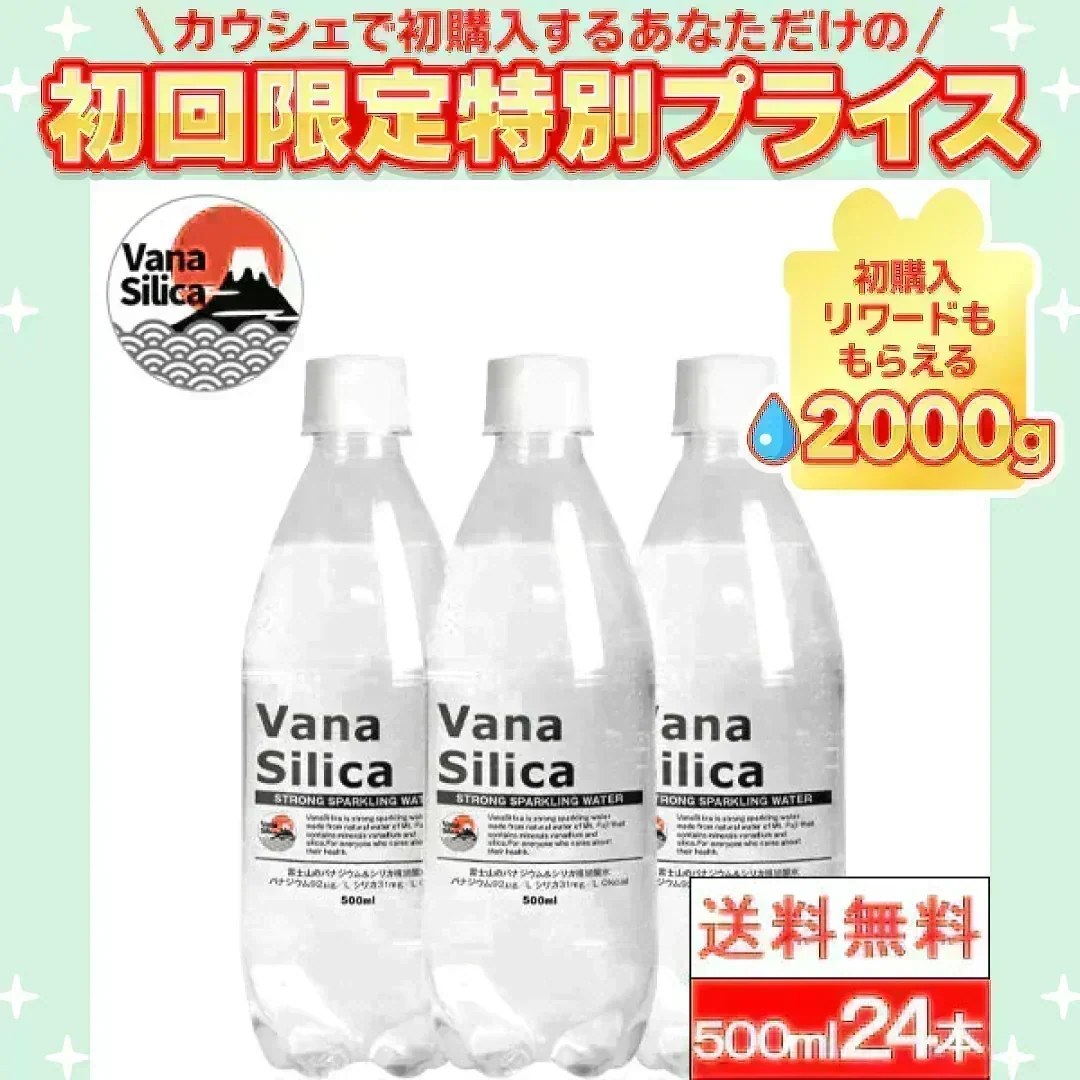 【 1ケース 】 富士山のバナジウム＆シリカ 強炭酸水 VanaSilica（バナシリカ） 500ml 24本 プレーン【ご新規さん限定商品】