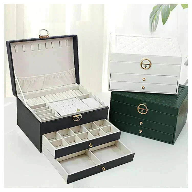 【予約につき11月下旬以内発送予定】アクセサリーケース 「ホワイト」 ジュエリーボックス 3段 鍵付き おしゃれ 大容量 アクセサリー収納 アクセサリーボックス 時計 指輪 ピアス ネックレス プレゼント