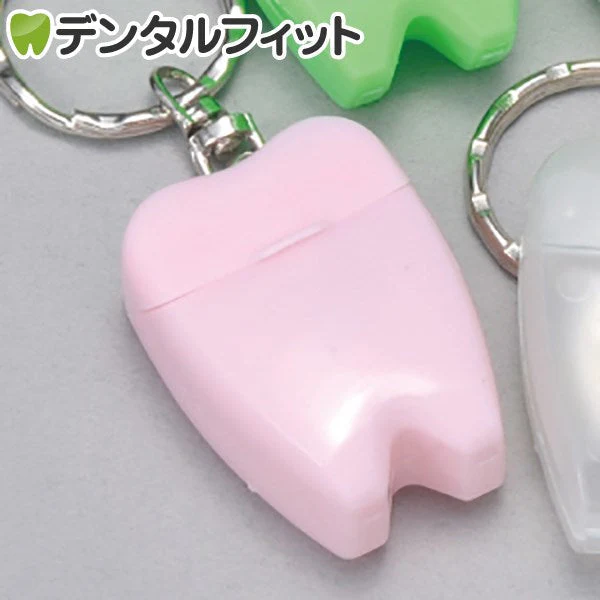 歯型デンタルフロス　キーホルダー　ピンク 1個【メール便送料無料】