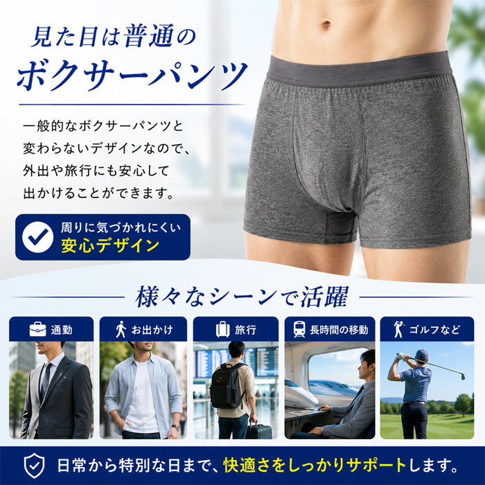 【紺 Mサイズ】軽失禁パンツ 尿漏れパンツ 男性用 ボクサーパンツ 軽失禁 失禁パンツ トランクス ちょい漏れ 前開き メンズ 長時間の移動 旅行 お出かけ 介護 ネイビー グレー M/L/LL