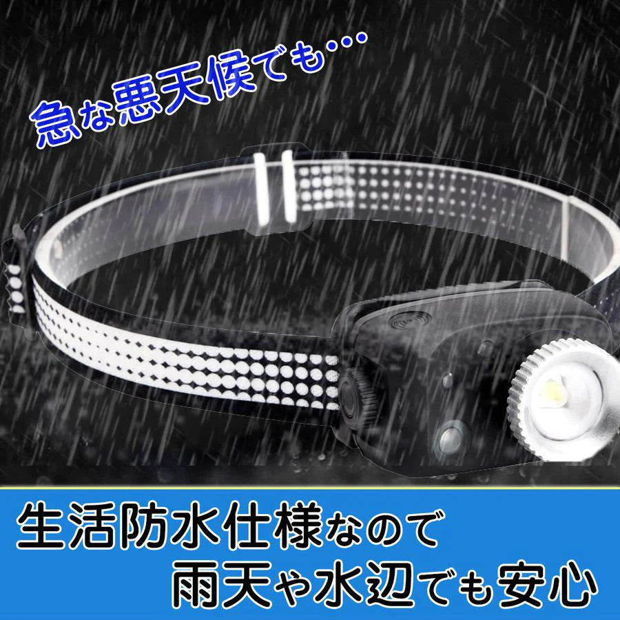 センサー付き　LEDヘッドライト USB充電式 人感センサー機能 長時間点灯　残量表示ランプ付き　 IPX45 釣りライト　防水 超軽量 防災 登山 キャップ 作業