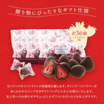 フリーズドライ苺チョコ ミルク 12個×3P ［基本冷蔵/冷凍も可］【送料無料】【2～3営業日以内に出荷】  おしゃれ オシャレ かわいい 可愛い ギフト