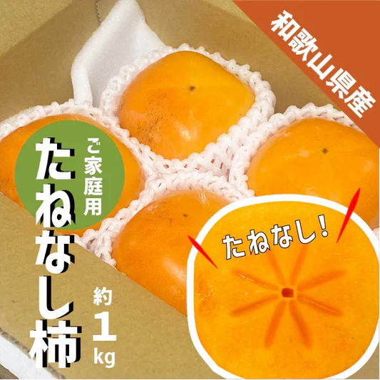 柿 和歌山県産 たねなし 約1kg (４〜６玉) ご家庭用 刀根 平たねなし 種無し 平核無柿 刀根 早生柿 送料無料 柿 カキ