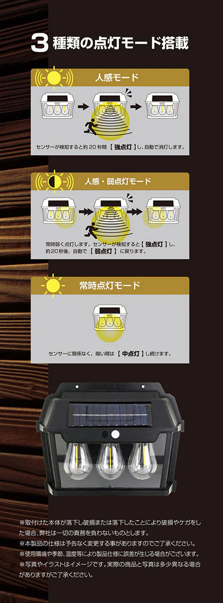 モーションセンサー付照明　バルブスター3灯