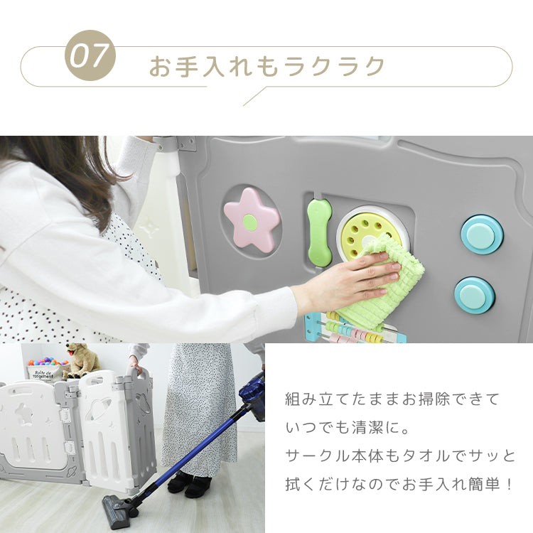 【10枚セット】【グレー×ホワイト】ベビーサークル 折りたたみ 扉付き ベビーガード 10枚 16枚セット おもちゃ付き ドアロック機能 ベビーフェンス キッズサークル ペットケージ カラフル おしゃれ ベビー サークル 赤ちゃん ベビー フェンス ゲート 柵 置くだけ