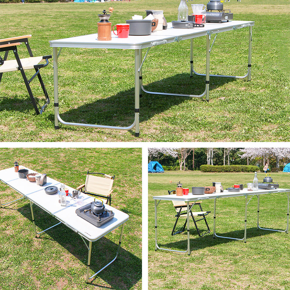 【240㎝×60㎝】【ブラウン】アウトドア テーブル キャンプ バーベキュー テーブル アウトドア 折りたたみ テーブル レジャーテーブル 折り畳みテーブル 240cm 軽量 アルミ 高さ調節 ピクニックテーブル 運動会 お花見 BBQ キャンプ MERMONT