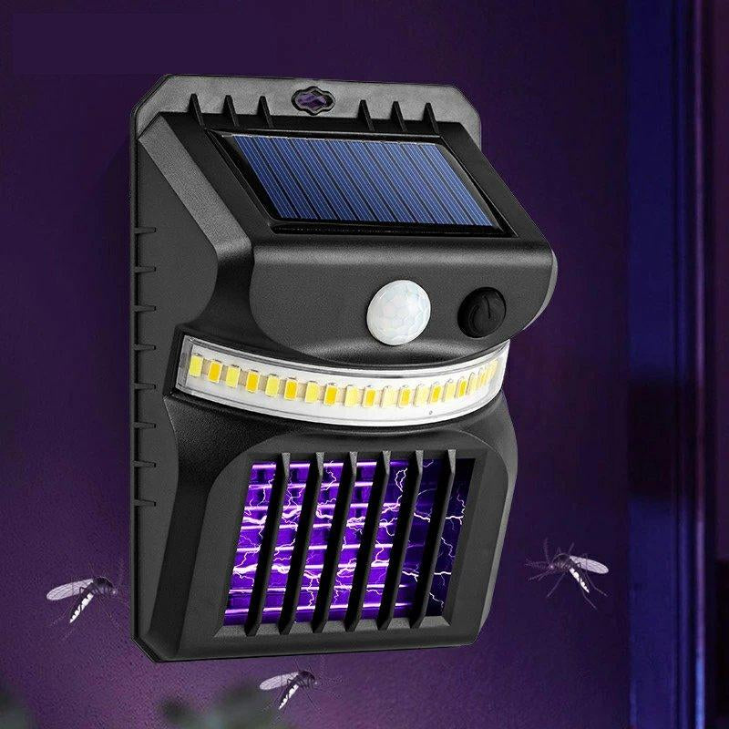 即納 1台2役 殺虫灯＆照明両用 ソーラー式電撃蚊取り器 電撃殺虫器 捕虫器 防水 蚊取り 薬剤不用 殺虫灯 コバエ撃退 虫対策 光源吸引式 虫除けライト 誘蛾灯