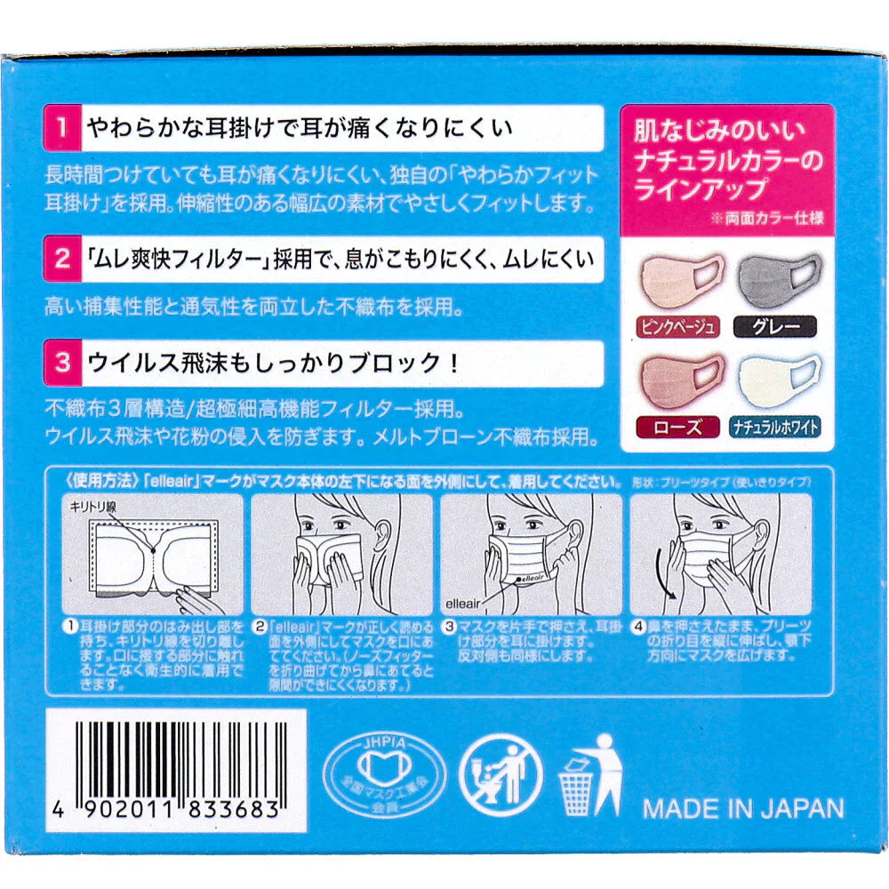 日本製4層不織布マスク 大王製紙 エリエール ハイパーブロックマスク エリカラ ナチュラルホワイト 小さめサイズ 30枚入り X3箱
