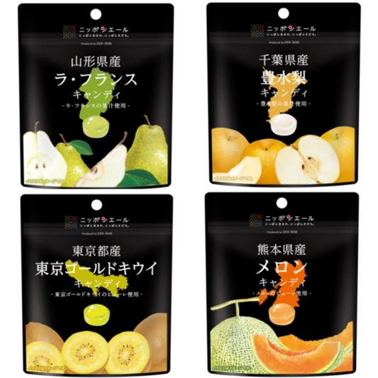 【4種アソート！】全農 ニッポンエール キャンディー 30g ＜山形県産ラ・フランス/千葉県産豊水梨/東京都産東京ゴールドキウイ/熊本県産メロン＞