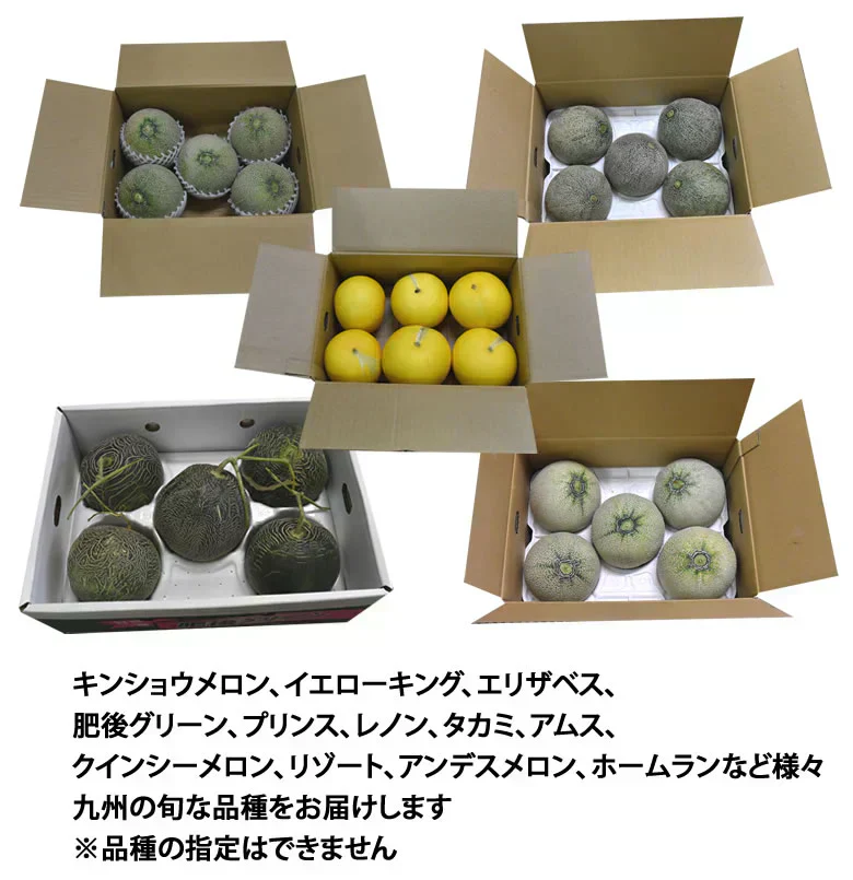 メロン 訳あり 送料無料 約4kg（2〜7玉）品種おまかせ 九州産 キンショウメロン・イエローキング・エリザベス・肥後グリーン・プリンス・レノン・タカミ・アムス・ クインシーメロン・リゾート・アンデスメロン・ホームランなど