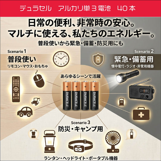 DURACELL 　単三アルカリ乾電池　40本セット 防災　備蓄　リモコン　懐中電灯
