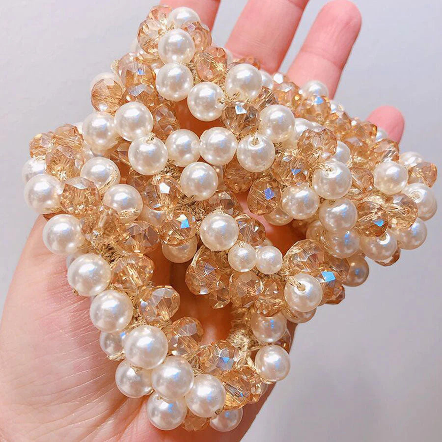 (ベージュ)ヘアゴム パール バブル シンプル ブレスレット ビーズ ヘア留め ヘアアクセサリー 髪飾り