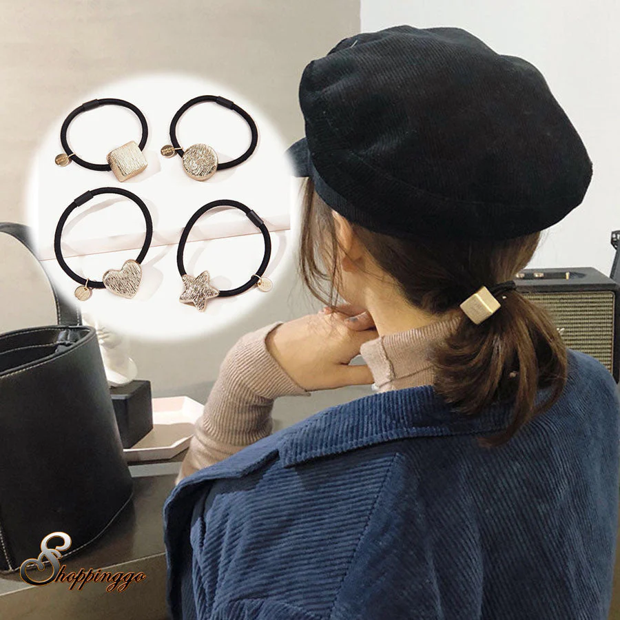 (まる)ヘアゴム リングゴム 金属ビジュー おしゃれ ヘアアクセサリー リボン結び シンプル 髪留め