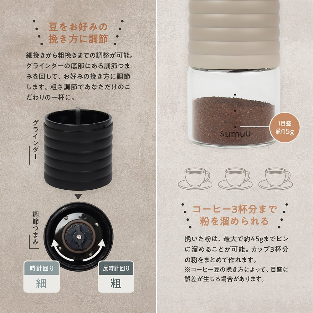 電動コーヒーミル MCK-140BK マクロス sumuu 充電用USBコード付属 ブラック
