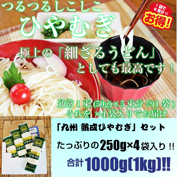 ひやむぎ　冷麦　1キロ　お取り寄せ　人気　つるつるシコシコ食感 九州特産 本場熟成ひやむぎ 細うどん風　たっぷり1000g　お試しグルメギフト