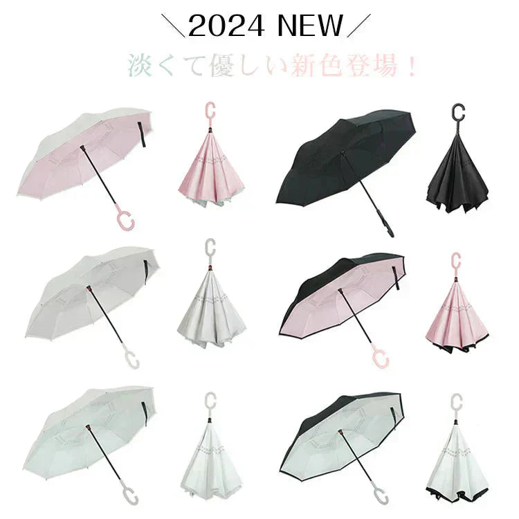 ＼2024新色追加／「ブラック×ブラック」 傘 逆さ傘 ボタン式 日傘 晴雨兼用 折り畳み傘 プレゼント 遮光 梅雨 雨 レディース メンズ 逆傘 日焼け UVカット 雨傘 紫外線 熱中症