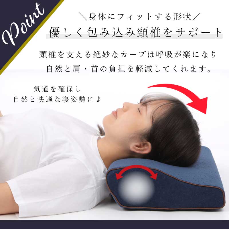 【オリジナルA　ネイビー　50×30cm】低反発枕 まくら 低い 肩こり 首こり ストレートネック 女性 男性 肩 首 痛み 横向き寝 低め 30×50 34×62 快眠枕 睡眠枕 頭痛 解消 頚椎安定型 いびき 防止 めまい マクラ 安眠 新生活 プレゼント