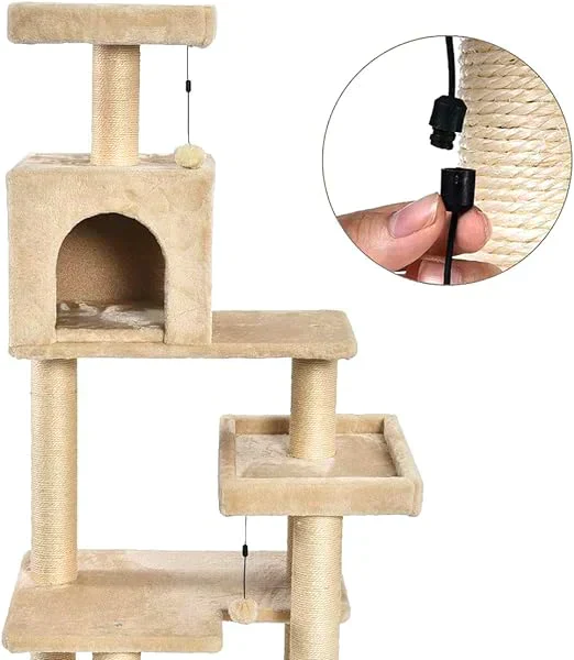 Amazonベーシック訳あり キャットタワー 60×143×49cm ベージュ ネコタワー