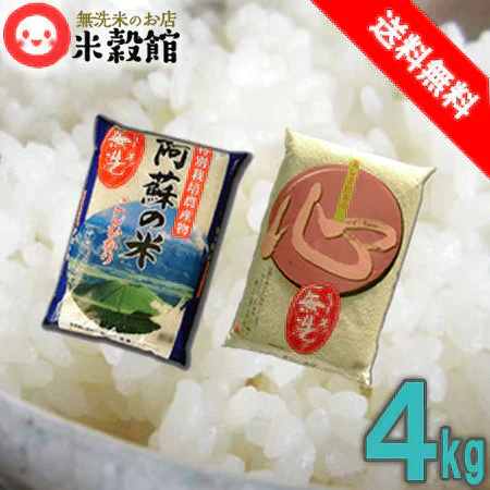 【令和7年産】無洗米 送料無料 九州産 4kg 当店ナンバーワン無洗米心＋阿蘇のコシヒカリ 4kg 送料無料 2キロ×2個