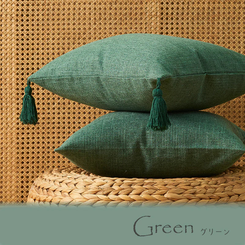 【アイボリー(2枚セット)　フリンジ付き】クッションカバー 45×45cm 北欧 おしゃれ 冬 2枚セット フリンジ付き 丸洗いOK 柔らか かわいい 汚れ防止 洗える 無地 インテリア 替えカバー 伸縮性 ソファカバーと合わせ 新生活 転居 引っ越し 12色