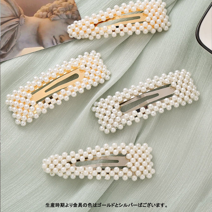 (A47)ヘアピン パッチン留め ヘアクリップ バレッタ 髪どめ 髪留め ヘアアクセサリー 白 パール風 真珠風