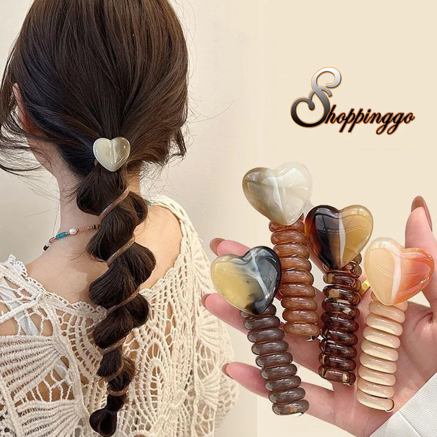 (A04キャメル)プリングヘアゴム くるくる ヘアアクセサリー ハート オシャレ 髪飾り ヘアゴム コイルポニー ワイヤーポニー まとめ髪 プチプラ