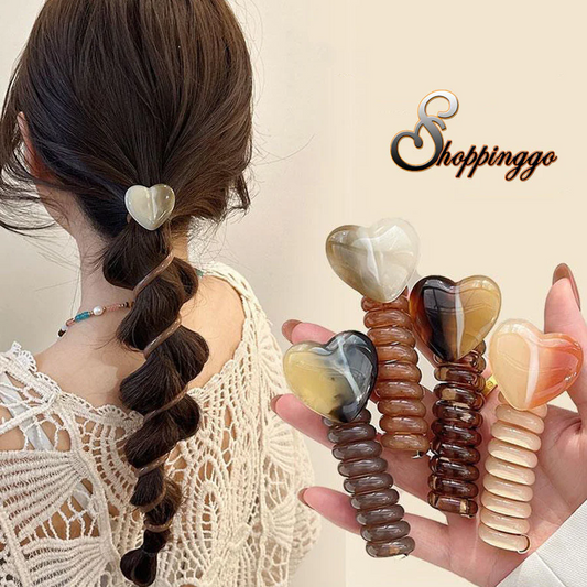 (A04キャメル)プリングヘアゴム くるくる ヘアアクセサリー ハート オシャレ 髪飾り ヘアゴム コイルポニー ワイヤーポニー まとめ髪 プチプラ
