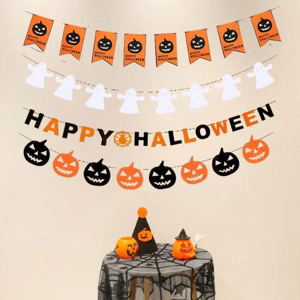 (タイプB) ハロウィン 飾り ガーランド ４本セット かぼちゃ 旗 雑貨 お化け 骸骨 吊るす 旗 インテリア 小物 デコレーション 小物 飾り付け 壁 玄関