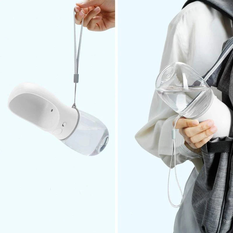 ペット給水器 お散歩ウォーターボトル 猫 犬 水飲み器 携帯用 水槽付き 水漏れ防止 給水 ボトル ハンディーボトル 大550ml w495E(ピンク大)