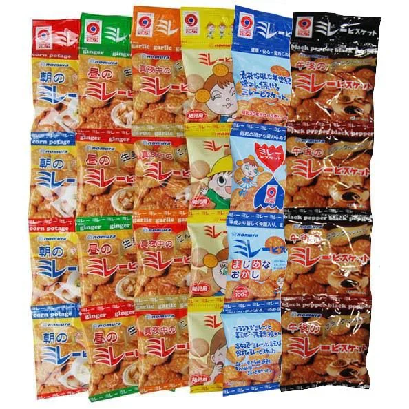 送料無料 のむら ミレー ビスケット 4連ミレービスケット（6種類セット）詰合わせ 6個セット 人気のおやつ! （北海道・沖縄の方は送料500円となります） 贈答 ご当地グルメ 野村煎豆加工店 おやつ ミレー 小袋菓子 野村のミレー お菓子 駄菓子 小袋