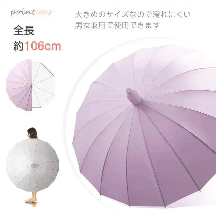 スライドケース長傘 「ピンク」 晴雨両用 16本骨 撥水カバー付き 耐強風 撥水 梅雨対策 メンズ レディース おしゃれ ジャンプ 便利 機能 車 電車 プレゼント