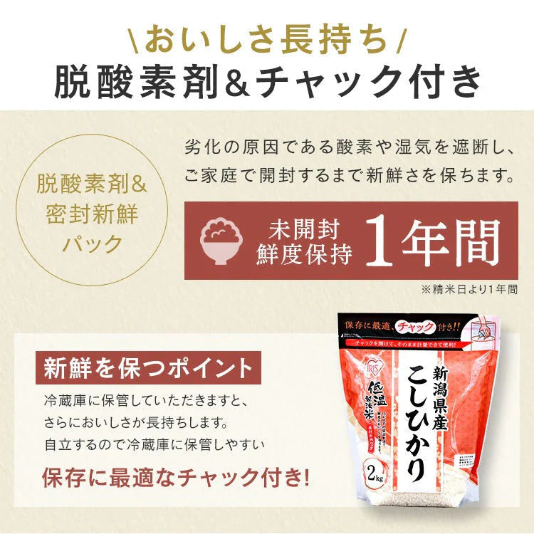 【カートアップNG】【超シェア買い祭】アイリスオーヤマ 低温製法米 新潟県産こしひかり チャック付き 2kg