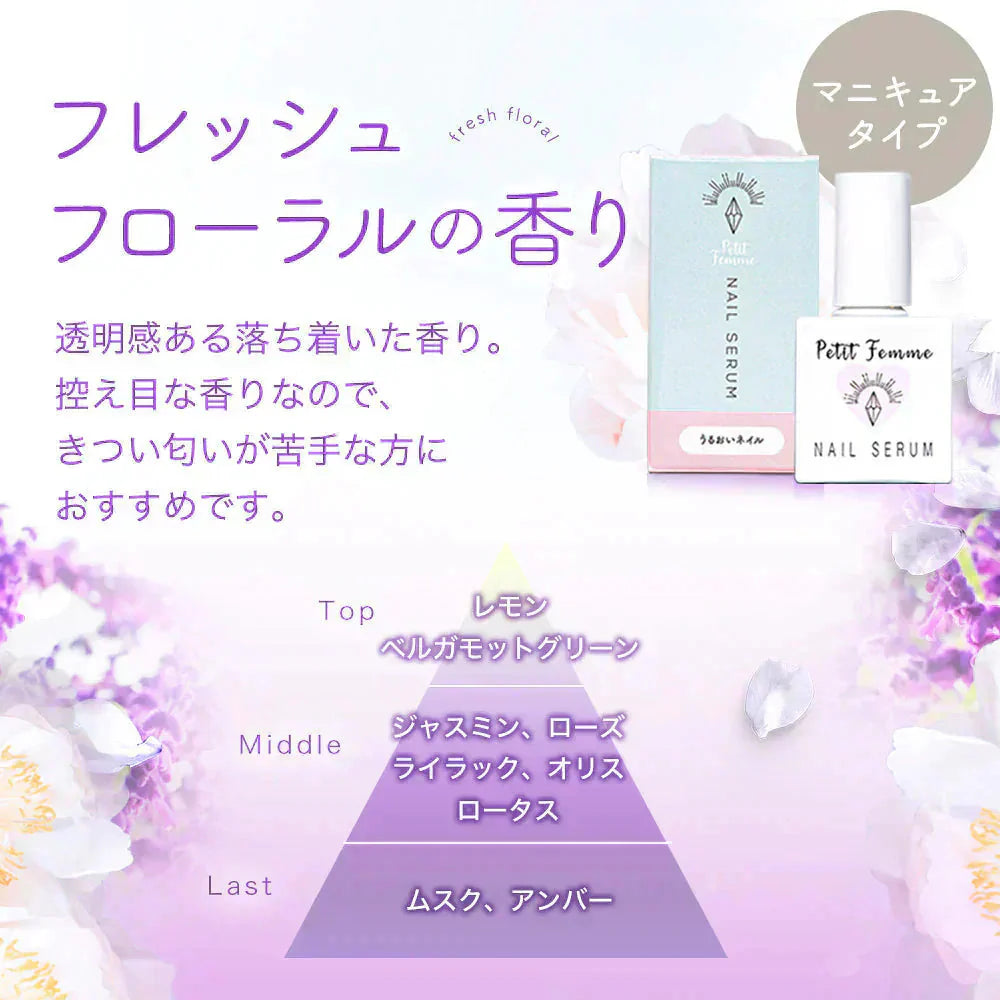 ネイルオイル petit femme プチファム フレッシュフローラルの香り シアバター 10ml 爪 指 ささくれ 二枚爪 美容液 ネイル オイル ケア キューティクルオイル ネイルケア 補強 補修 爪育 育爪 甘皮ケアオイル 保護 ささくれ 割れ爪 甘皮 二枚爪 ネイルケアオイル ギフト プチファム 香り ハイポニキウム サボン ムスク