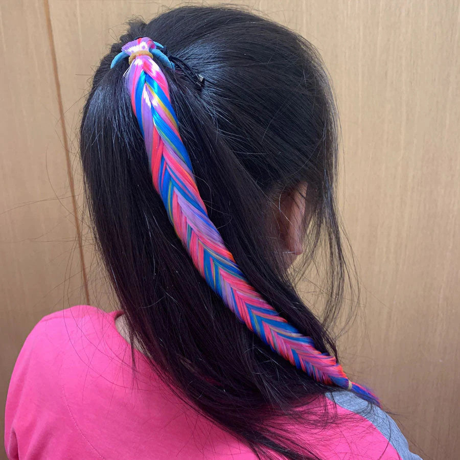 (ピンク01)ヘアアクセサリー エクステ ロング編み込みウィッグ 子供 キッズ ジュニア ダンス ウィッグ つけ毛 カラフル 毛束 ダンサー髪型