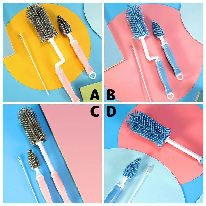 哺乳瓶乳首ブラシ ボトルブラシ 水筒 洗浄ブラシ　シリコン　ブラシセット 3点セット　360度回転 使いやすい　持ち運び　ベビ- w326D(タイプD)