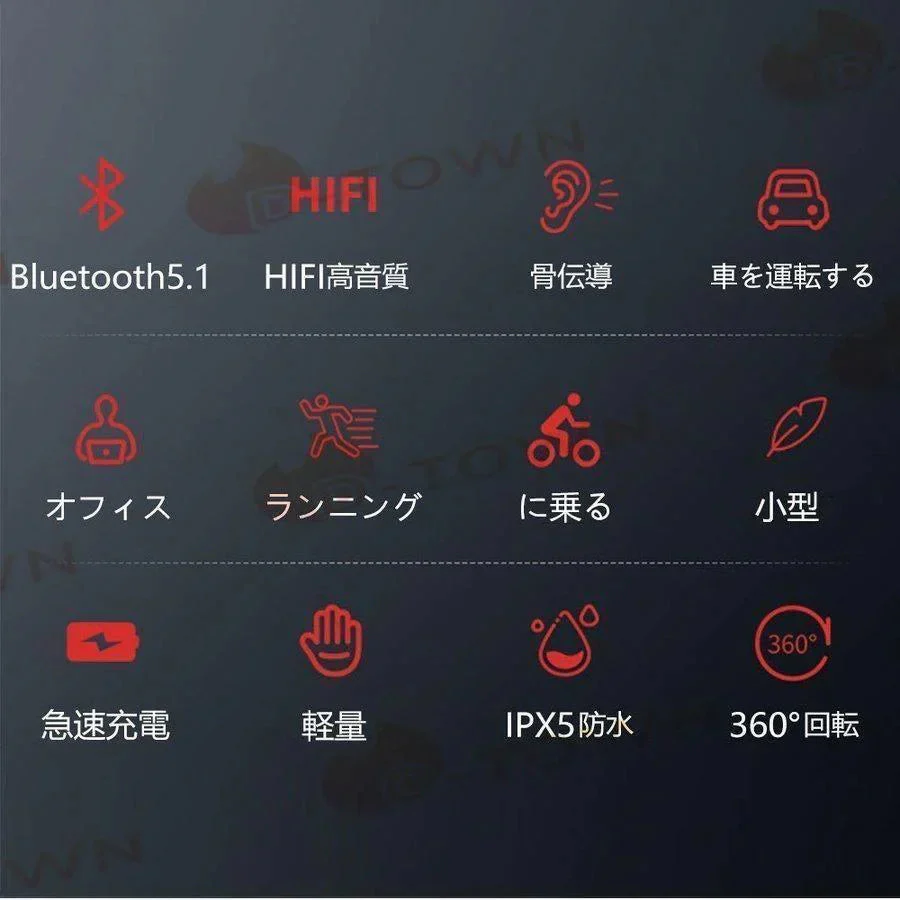 骨伝導 イヤホン Bluetooth 片耳掛け　ワイヤレス マイク付き ヘッドホン(w213A)ブラック