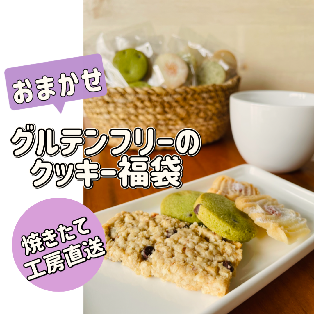 グルテンフリークッキーの福袋【さくほろの口溶け】①バタークッキーおまかせ20枚 + ②オートミールのクッキーバー2本 合計12袋入 / お得にいいところどりのクッキー詰め合わせ /グルテンフリー・米粉クッキー・小麦不使用・卵不使用・アレルギー対策食品