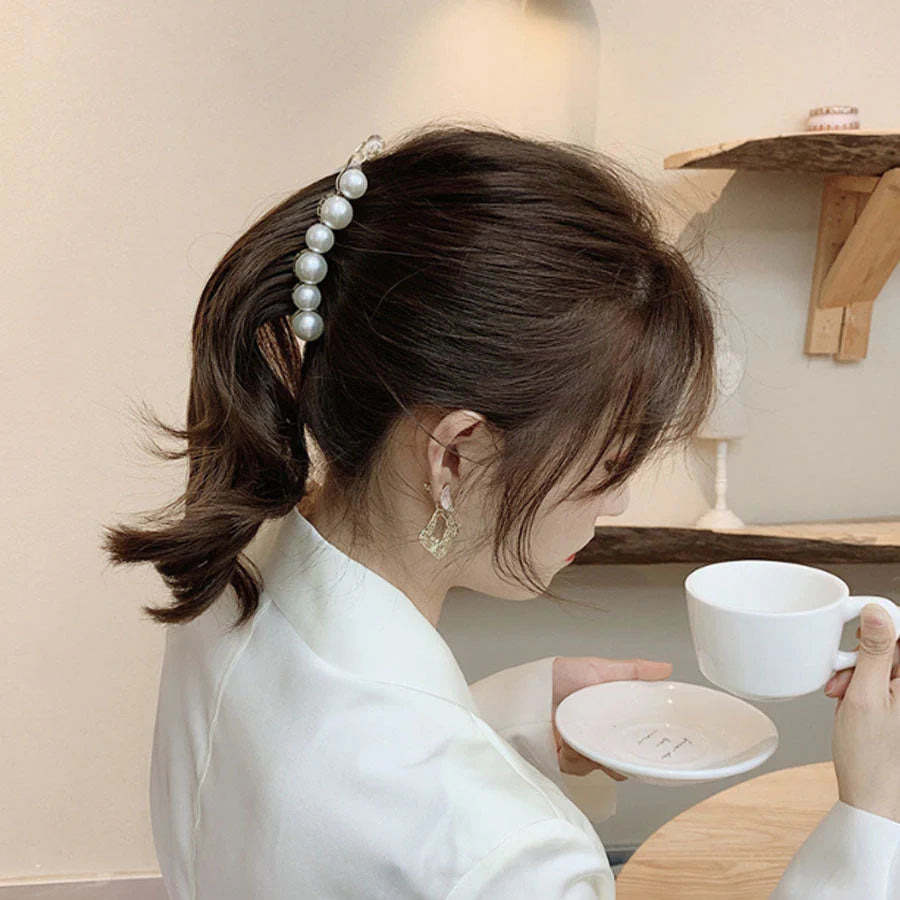 バナナクリップ ヘアクリップ 大きめ パール ヘアアクセサリー 髪留め 結婚式 パーティ シンプル レディース クリップ 人気 まとめ髪 髪飾り 大人かわいい 韓国