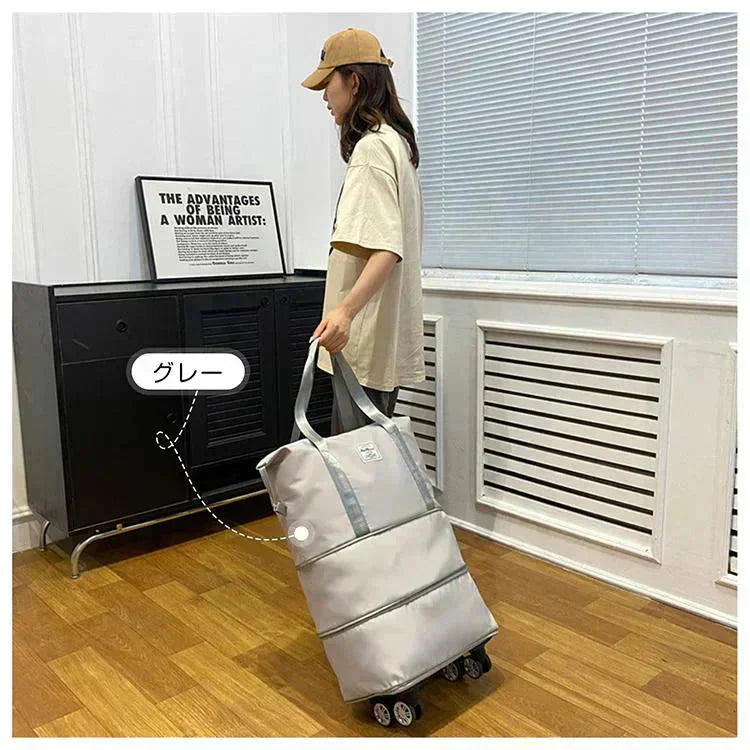 キャリーバッグ 「ワインレッド」 旅行バック 2way 多機能 大きさ調節 4輪 横押し 折りたたみ 軽量 軽い 大容量 機内持ち込み ボストンバッグ おしゃれ 防水 撥水加工 出張