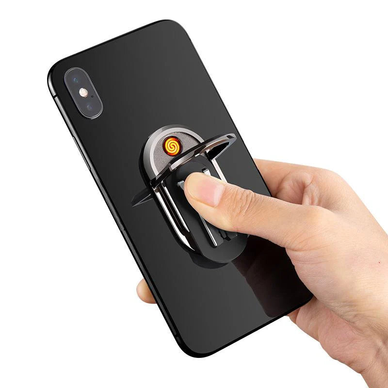スマホ車載ホルダー 電子ライター Usbライター 電子ライター スマホスタンド リング バンカーリング 防風 電熱式 メンズ 喫煙具 贈り物 彼氏 夫 父 w313A(ゴールド)