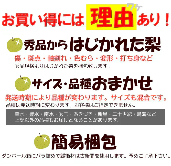 訳あり 和梨 5kg前後 産地箱詰め 10-24玉前後 なし 梨 ナシ 品種・サイズ・玉数おまかせご家庭用にたっぷり5kg箱