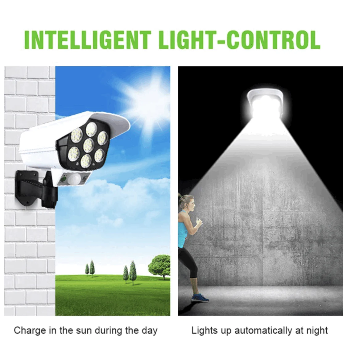 防犯カメラ型LEDセンサーソーラーライト 電源不要 配線不要 防水?防塵 屋外 太陽光充電 角度調節可能 壁掛け 庭先 玄関（w001）