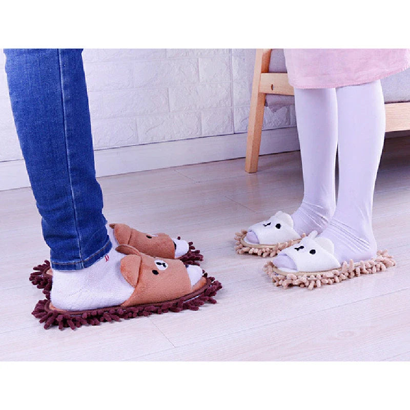 【ブラウン　M】モップスリッパ 送料無料 可愛い おそうじスリッパ 洗える かわいい ルームシューズ 室内履き マイクロファイバー フローリング 手洗い かわいい お掃除スリッパ おしゃれ お洒落 掃除 スリッパ モップ 春用 秋用 冬用 子供用 クマ