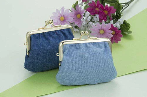 ぽっちゃり“かわいい“デニムがま口財布（ブルー）[ デニム 岡山デニム 財布 小銭入れ コインケース レディース がま口 シンプル 財布 小物入れ 小物 小さい ミニ コンパクト 使いやすい かわいい 大容量 日本製 ]