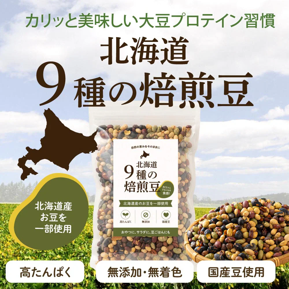北海道 ９種の焙煎豆 1.8kg(500g×6袋) 煎り豆ミックス 高たんぱく 低カロリー 送料無料