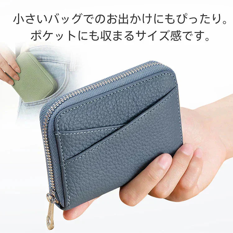 【ピンク】 ミニ財布 レディース メンズ カードケース 牛革 二つ折り 大容量 コンパクト じゃばら式