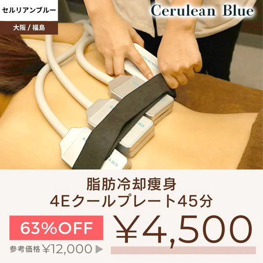 脂肪冷却痩身4Eクールプレート45分　4枚プレート＋EMS 【美容サロンチケット】美容 / エステ / 痩身/ 大阪 / 福島/セルリアンブルー