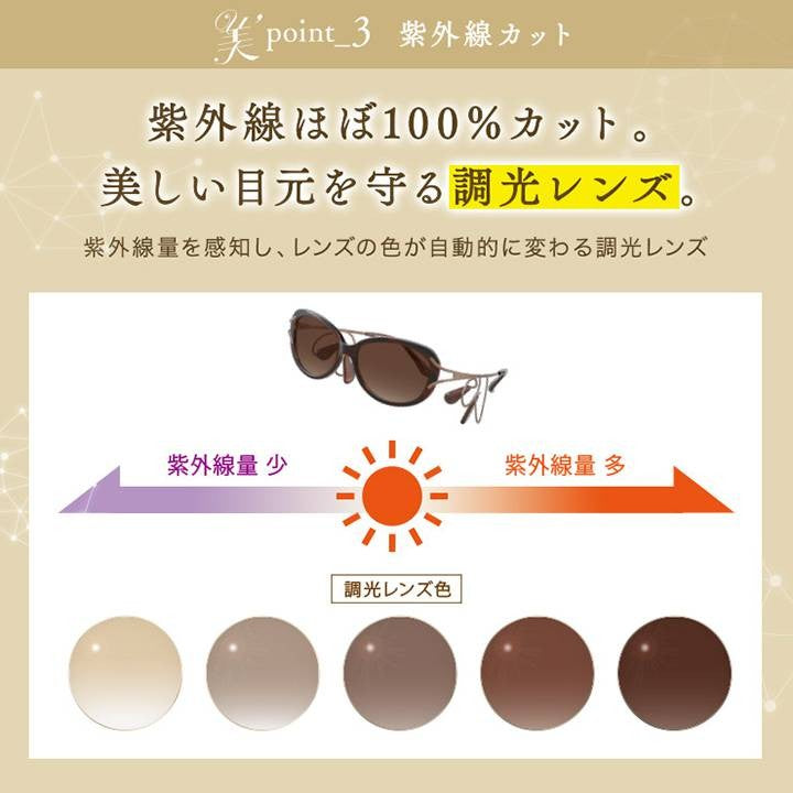 【お取り寄せ】東海光学 美'sche オレンジブラウン/Mサイズ サングラス レディース おしゃれ UVカット 紫外線カット ビスチェ 女性用 眼鏡 リフトアップ 側頭筋 ケース付き