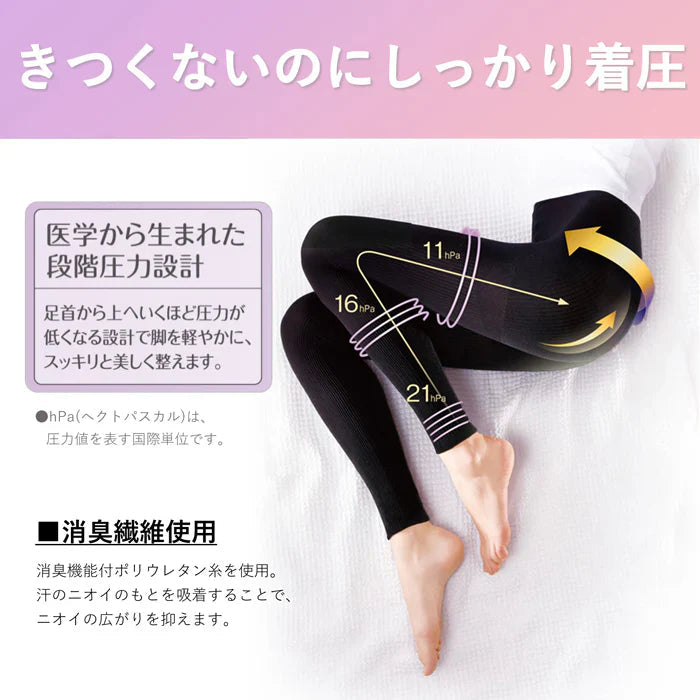 スリムウォーク認定販売店【着圧リブレギンス（SMサイズ）】リブ編み おでかけ＆パジャマ 消臭繊維 レギンス 着圧 美脚 ピップ