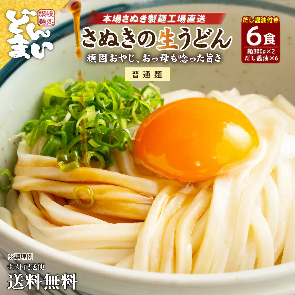 本場生讃岐うどん 専用醤油付セット 【普通麺】 6人前 (300g×2袋) 送料無料 讃岐うどん 生うどん しょうゆうどん 手土産 お土産 鎌田だし醤油 鎌田醤油 めんつゆ 出汁 本場